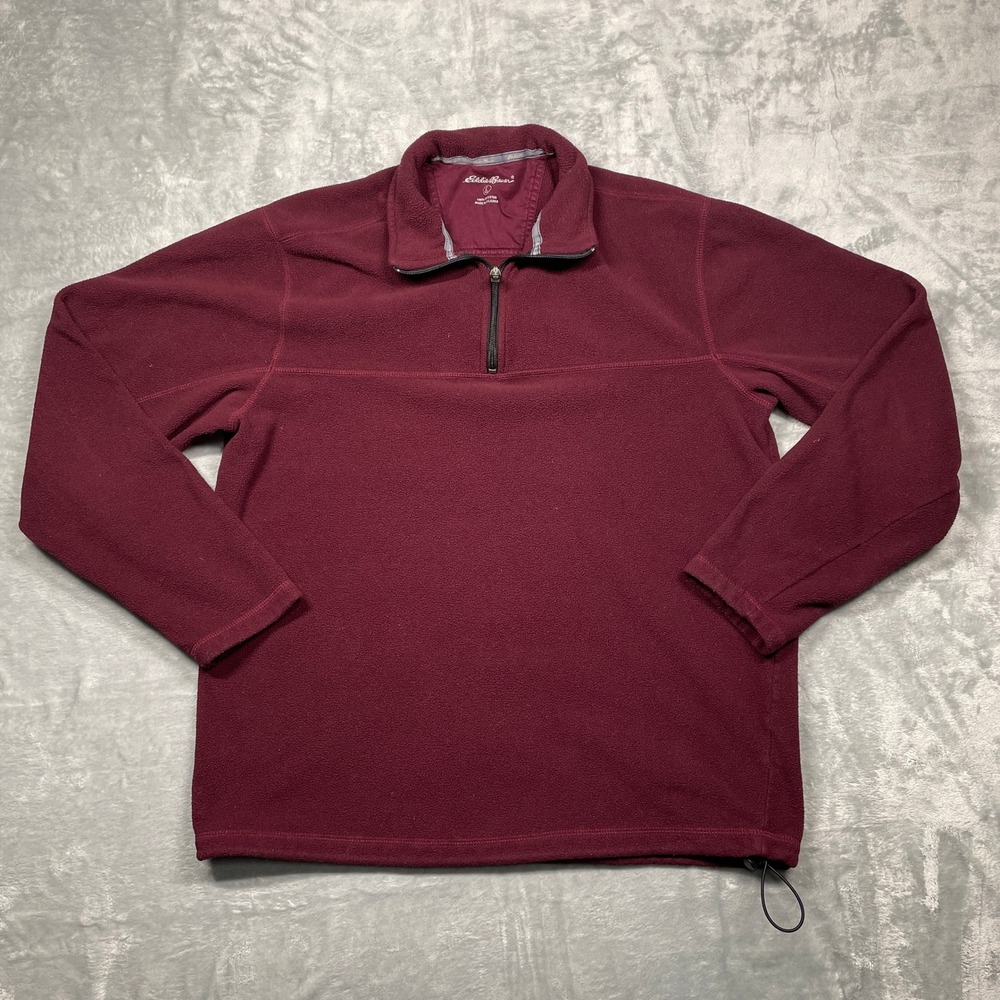 Eddie Bauer Fleece Pullover Mens Large Tall Burgundy Quarter Zip Adjustable Hem
